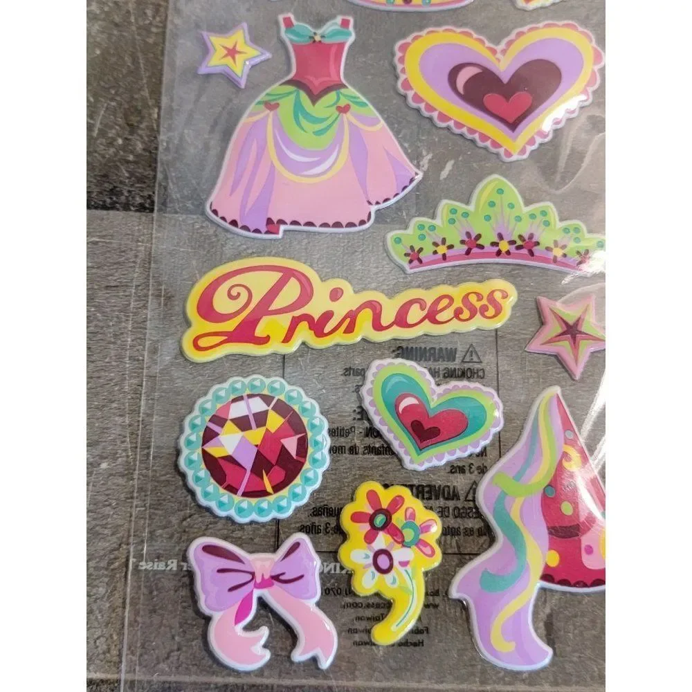 Pink puff princess sticker set pack heart bow‎ dress